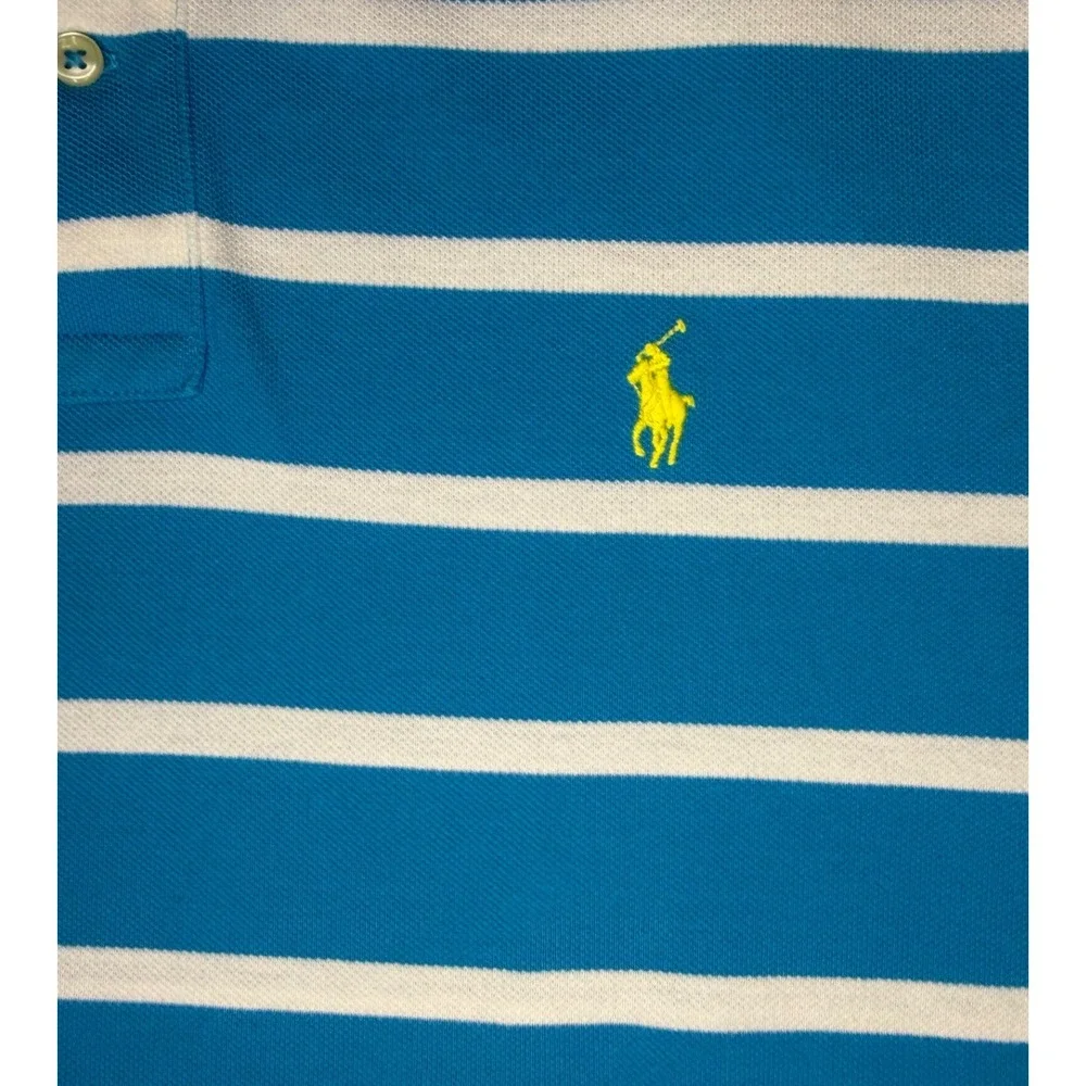 Polo Ralph Lauren Mens Large Turquoise Blue White Striped Short Sleeve Shirt